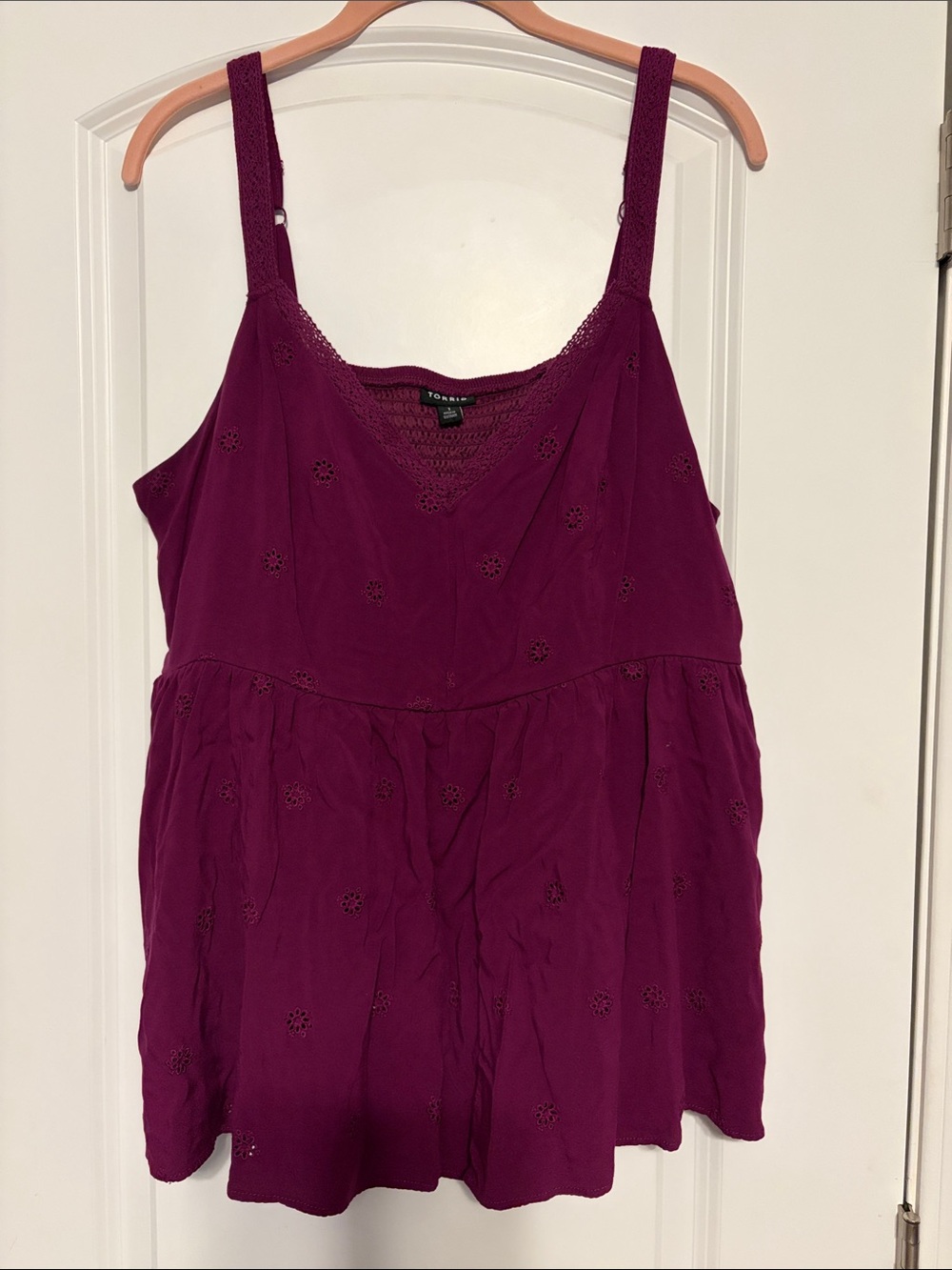 torrid Deep Magenta Eyelet V-Neck Tank Top